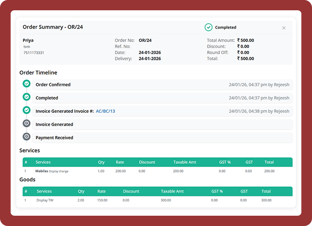Service Quick Actions Dashboard